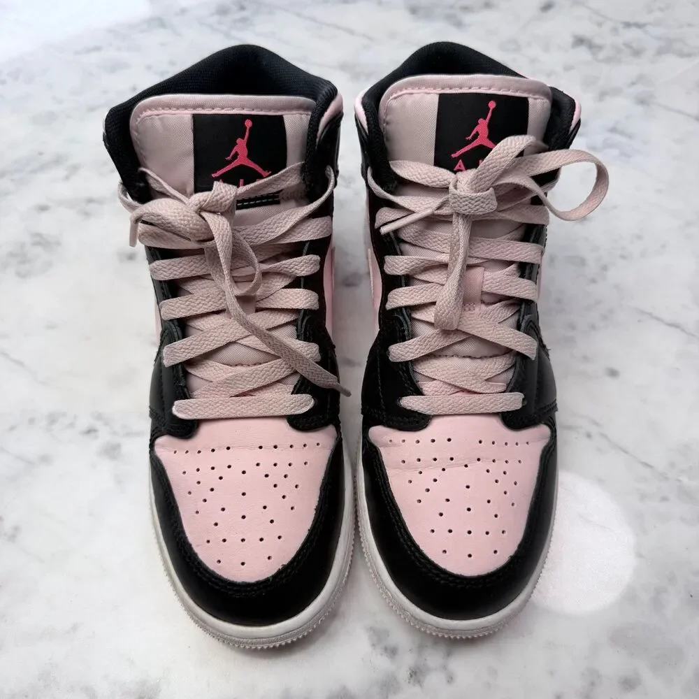 Nike Air Jordan 1 Mid GS Kids Size 5.5Y Shoes Atmosphere Black Pink Sneakers